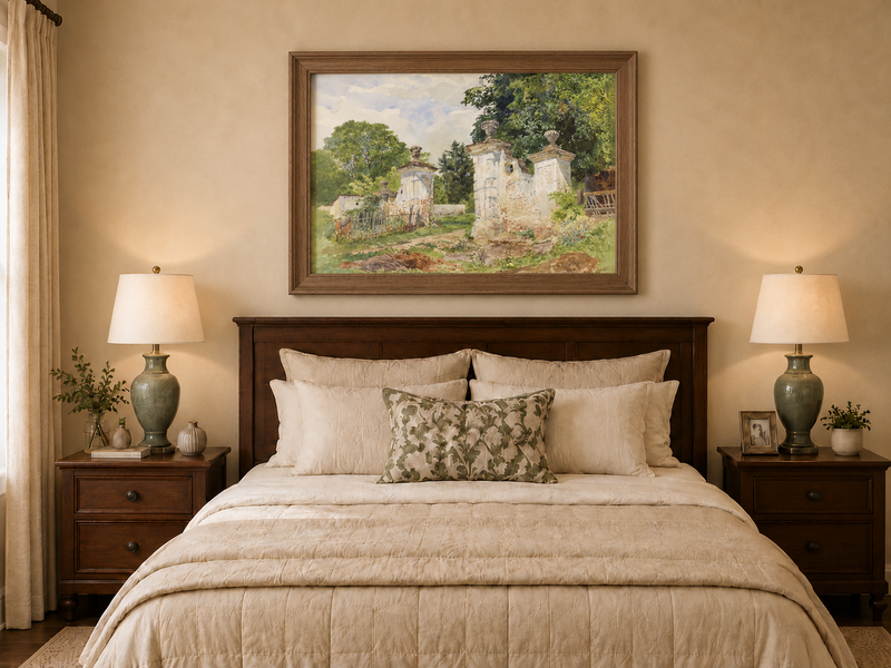 Landscape Oil Painting - Rural Entrance Weathered Ornamental