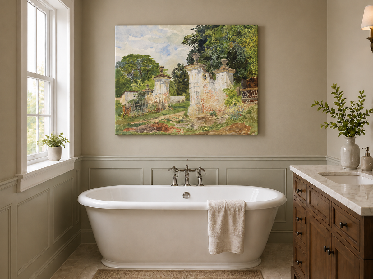 Landscape Oil Painting - Rural Entrance Weathered Ornamental