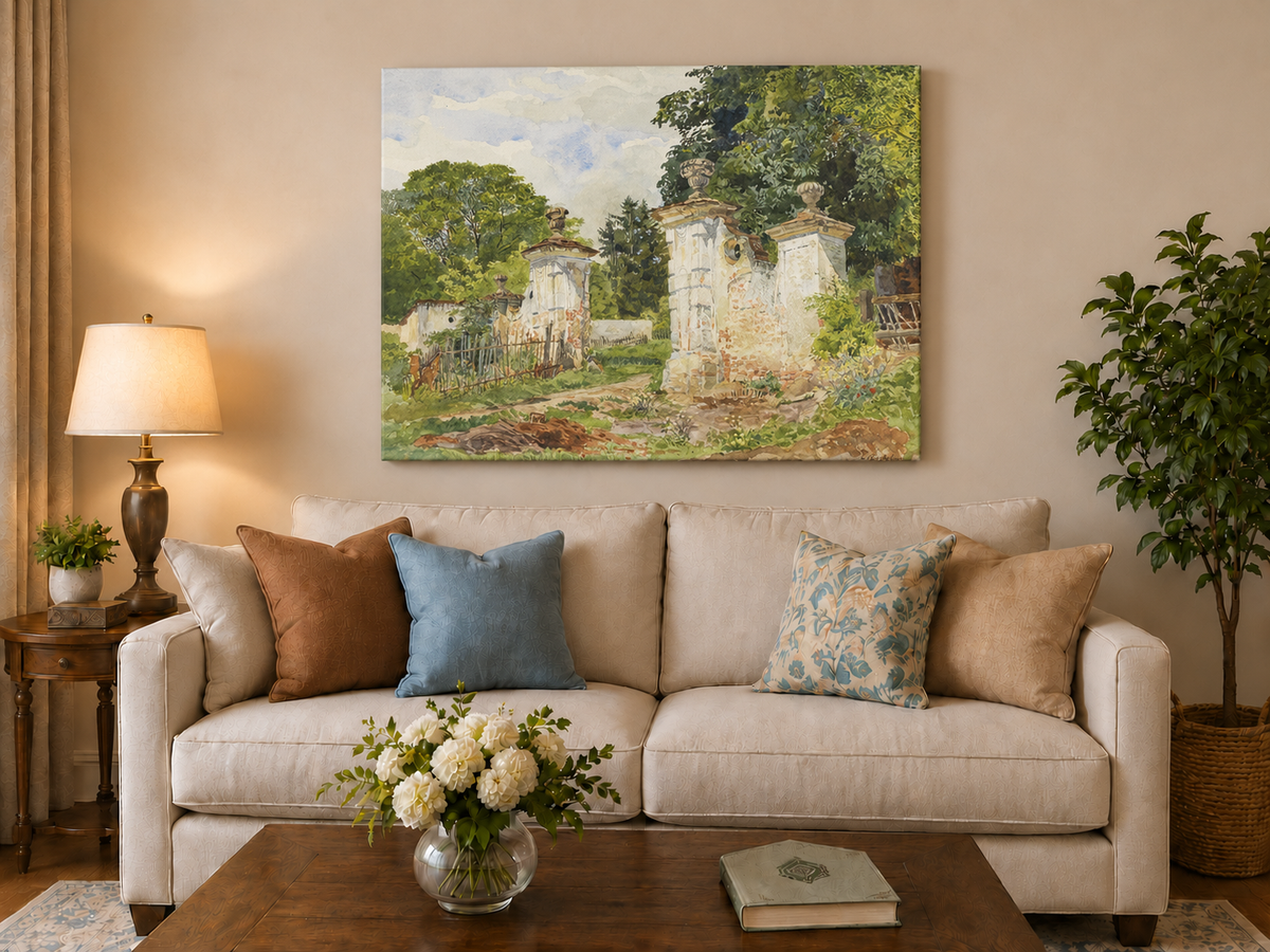 Landscape Oil Painting - Rural Entrance Weathered Ornamental