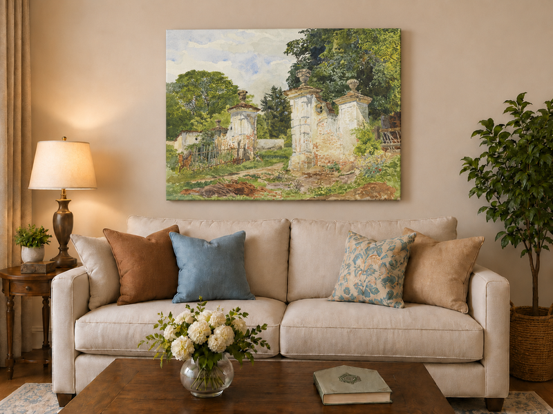 Landscape Oil Painting - Rural Entrance Weathered Ornamental