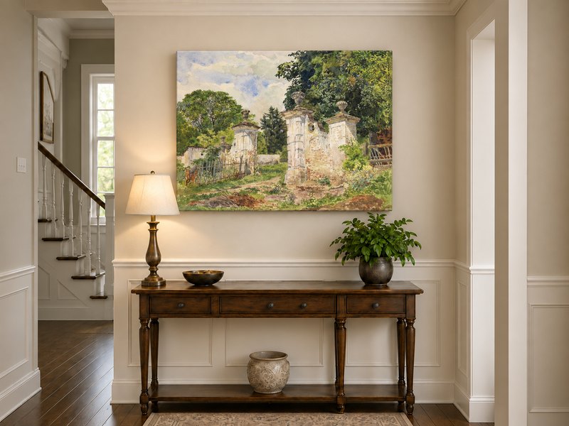 Landscape Oil Painting - Rural Entrance Weathered Ornamental