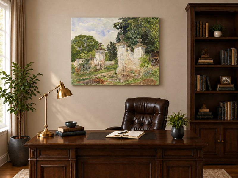 Landscape Oil Painting - Rural Entrance Weathered Ornamental