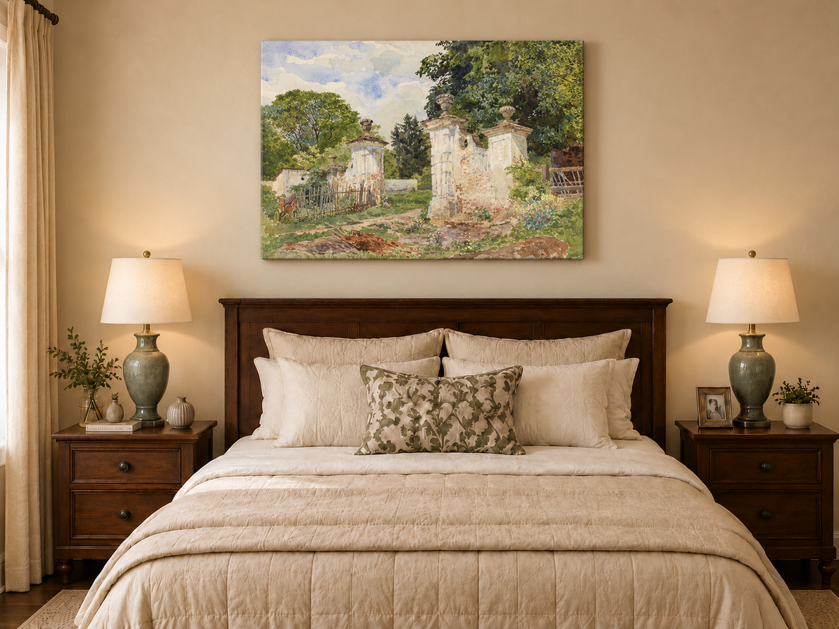 Landscape Oil Painting - Rural Entrance Weathered Ornamental