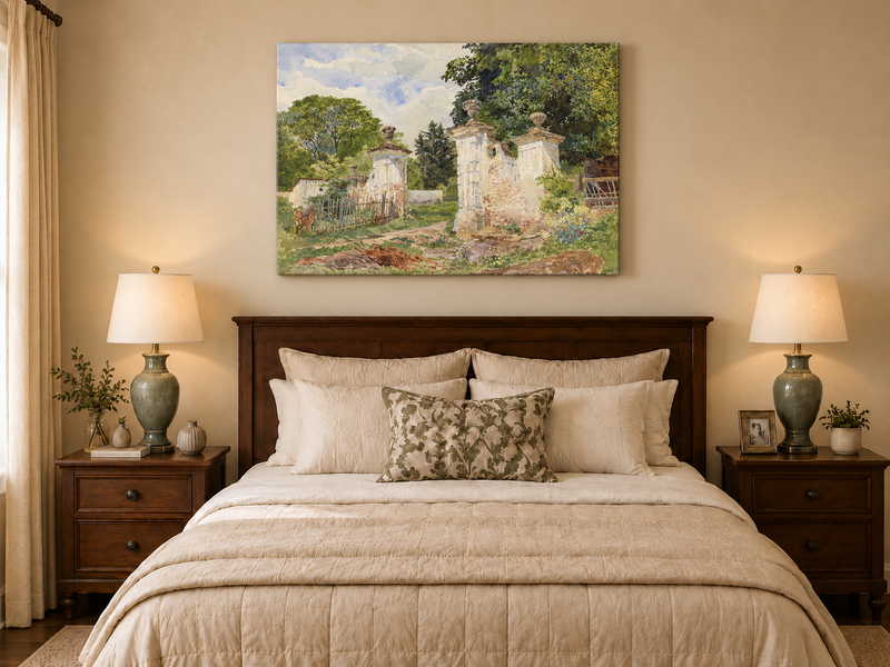 Landscape Oil Painting - Rural Entrance Weathered Ornamental