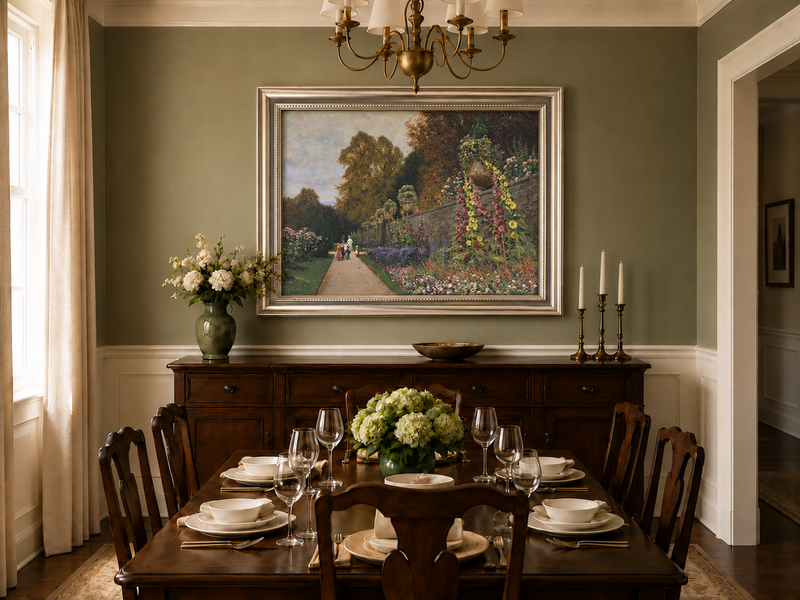 Peinture à l'huile de paysage - Allée de jardin ornemental