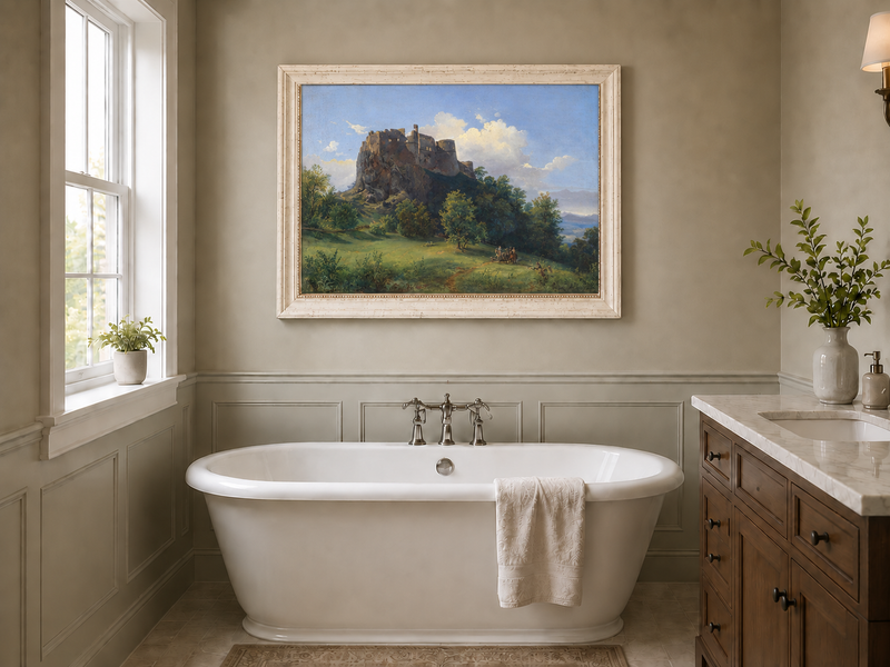 Landscape Oil Painting - Castle Ruin on Rocky Hill