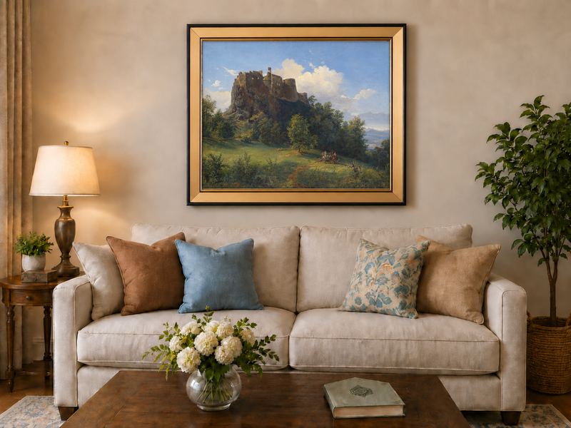 Landscape Oil Painting - Castle Ruin on Rocky Hill