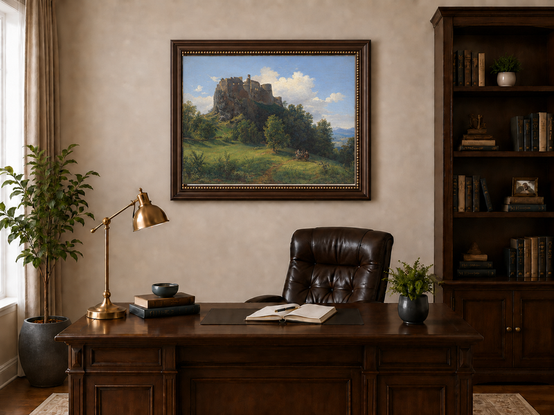 Landscape Oil Painting - Castle Ruin on Rocky Hill