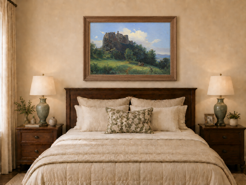 Landscape Oil Painting - Castle Ruin on Rocky Hill
