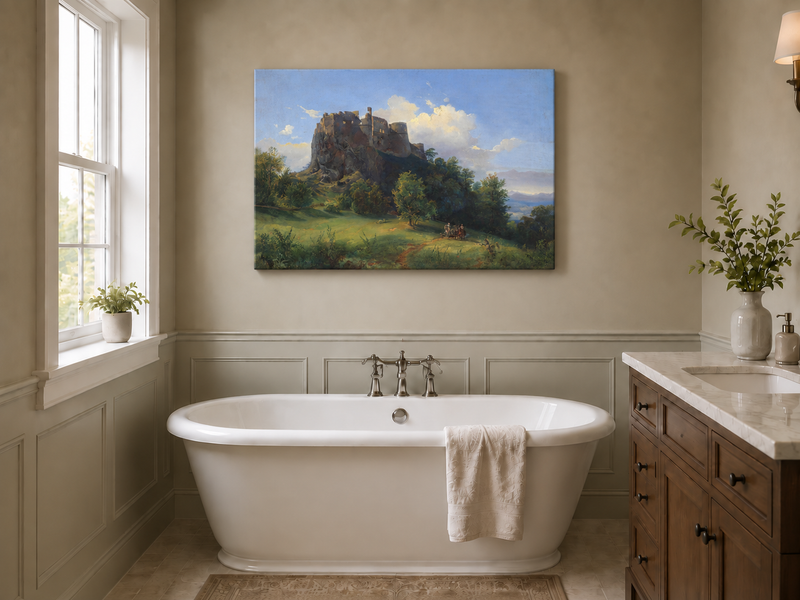 Landscape Oil Painting - Castle Ruin on Rocky Hill