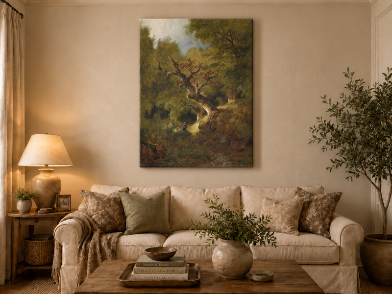 Landscape Oil Painting - Ancient Forest Tree & Woodland Figures