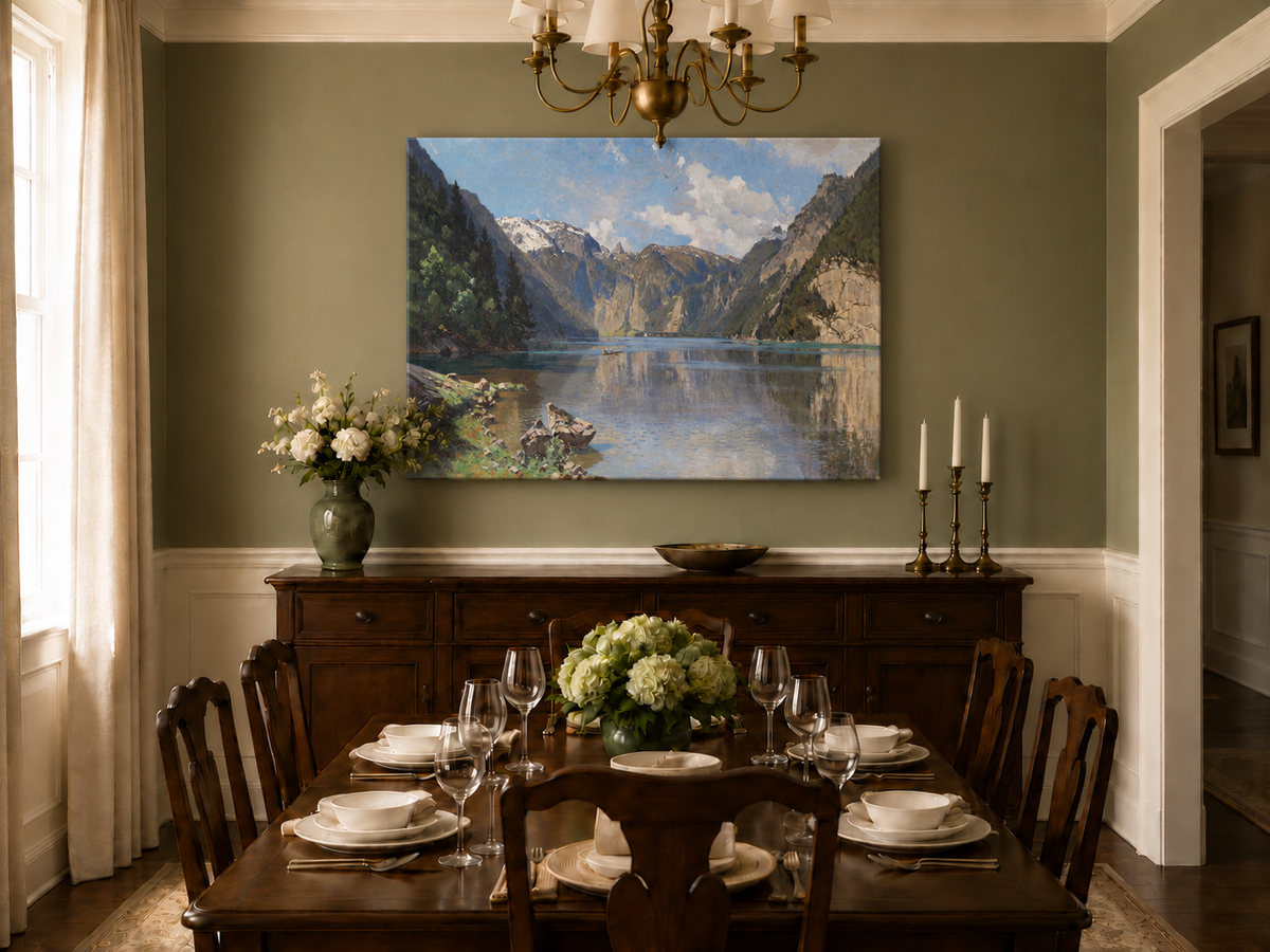 Peinture à l'huile de paysage - Gouffre rocheux spectaculaire avec personnages