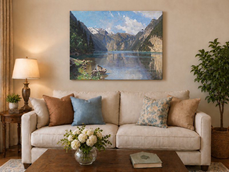 Peinture à l'huile de paysage - Gouffre rocheux spectaculaire avec personnages