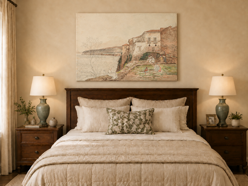 Landscape Oil Painting - Coastal Villa Terrace by the Sea