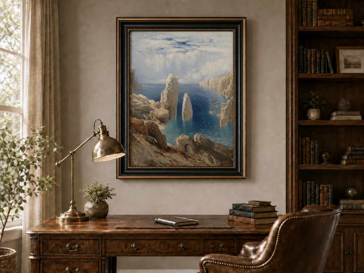 Landscape Oil Painting - Sea Cliff Pinnacles Turquoise Waters