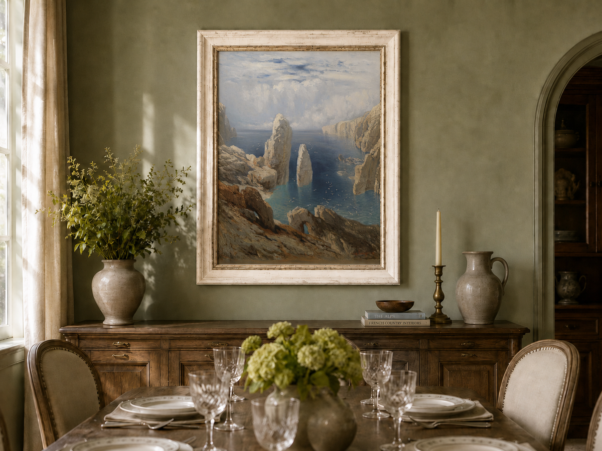 Landscape Oil Painting - Sea Cliff Pinnacles Turquoise Waters