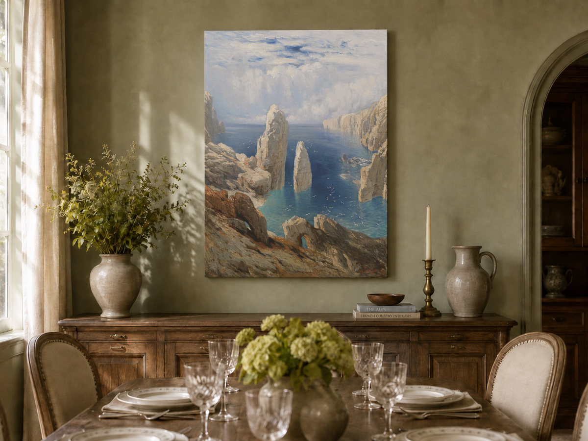 Landscape Oil Painting - Sea Cliff Pinnacles Turquoise Waters