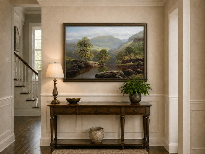 Landscape Oil Painting - Summer Mountain Valley River & Cattle