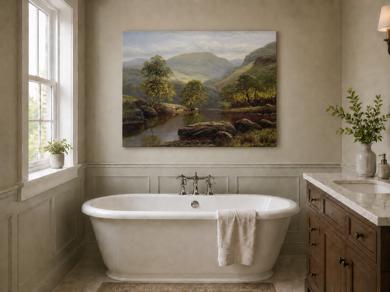 Landscape Oil Painting - Summer Mountain Valley River & Cattle