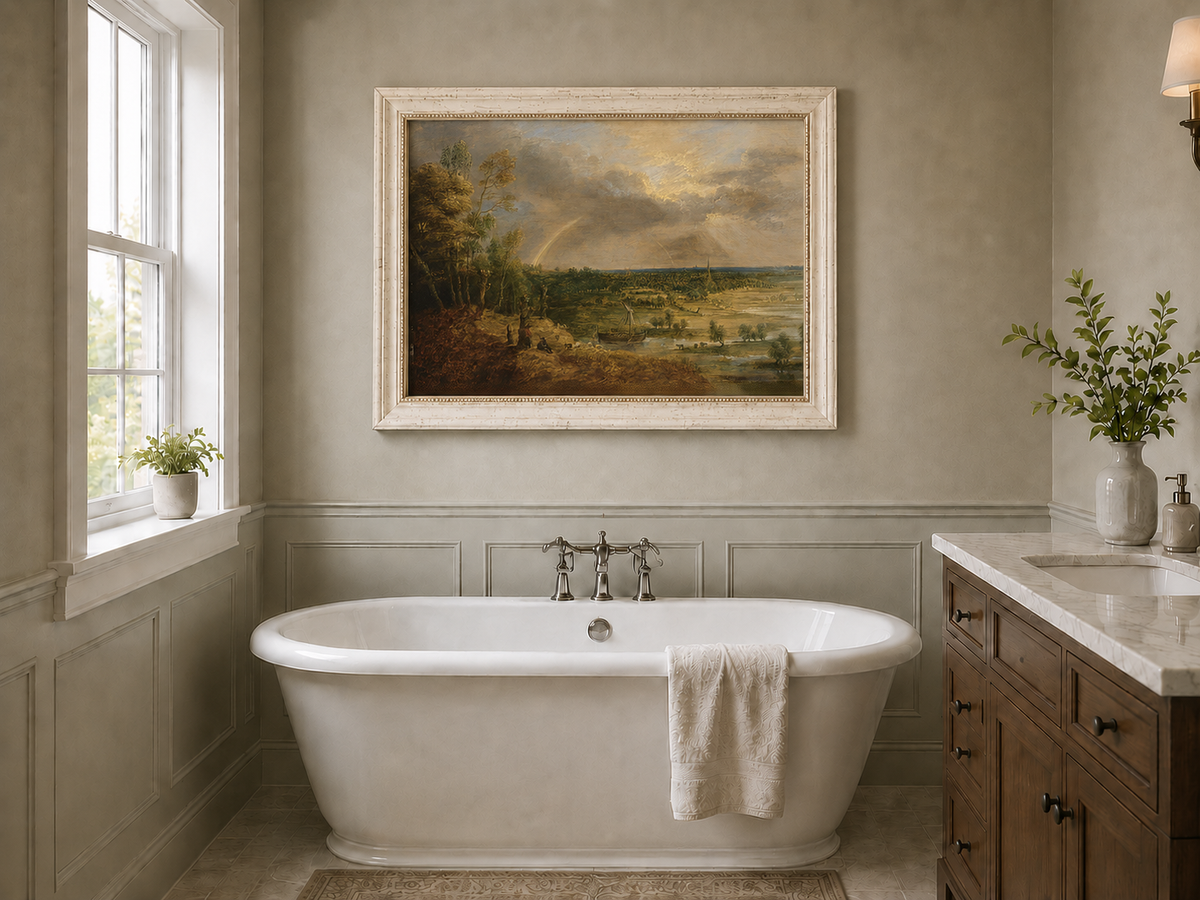 Landscape Oil Painting - Rainbow Over the River Plain