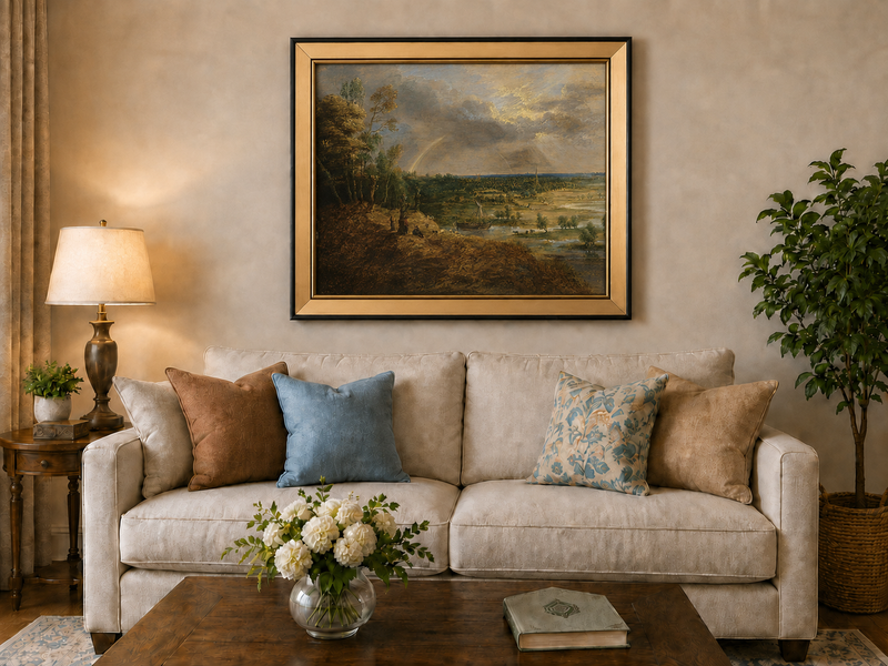 Landscape Oil Painting - Rainbow Over the River Plain