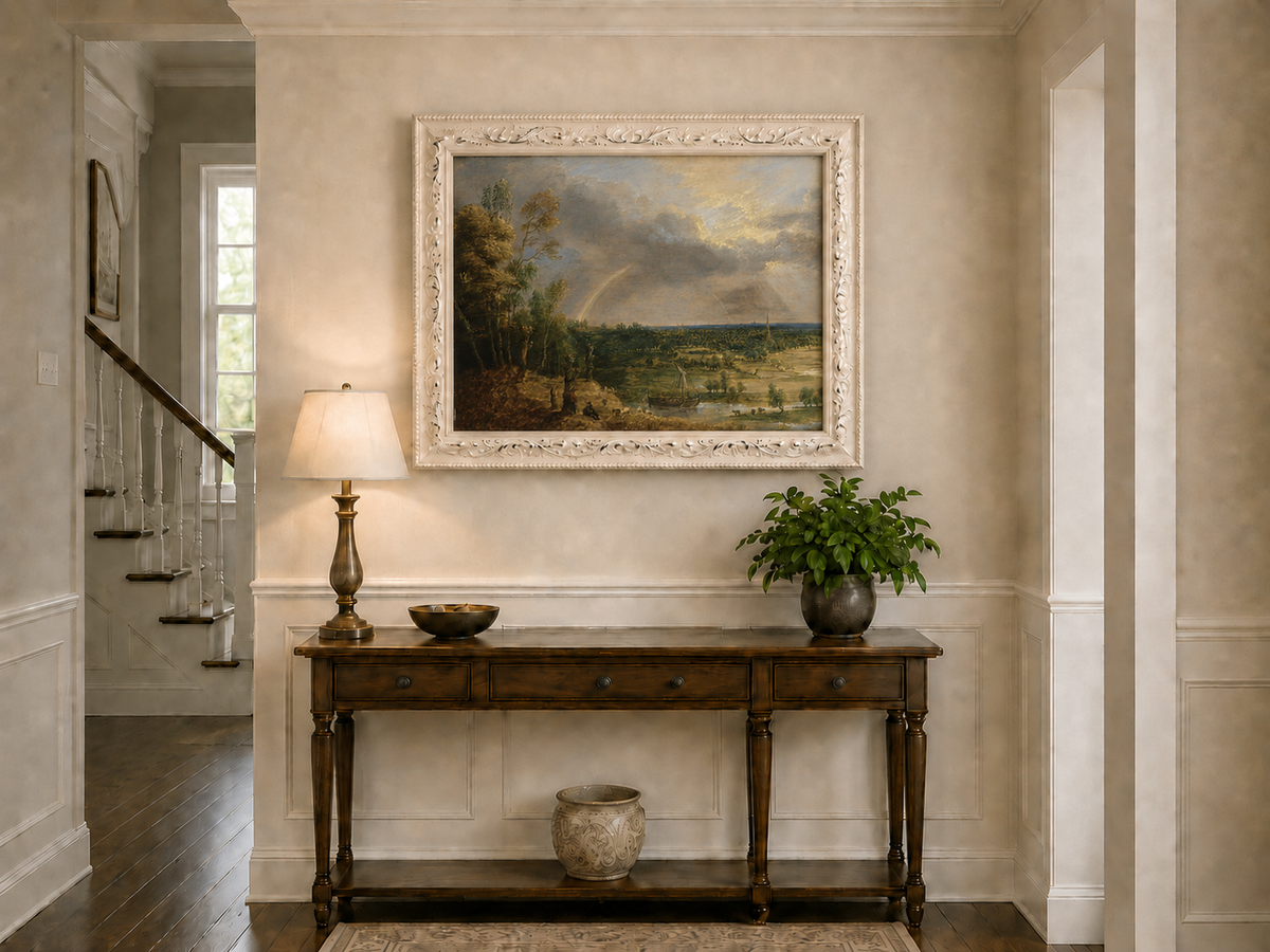 Landscape Oil Painting - Rainbow Over the River Plain