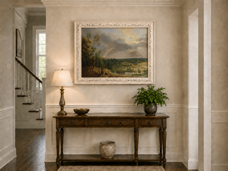 Landscape Oil Painting - Rainbow Over the River Plain