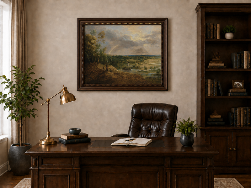 Landscape Oil Painting - Rainbow Over the River Plain
