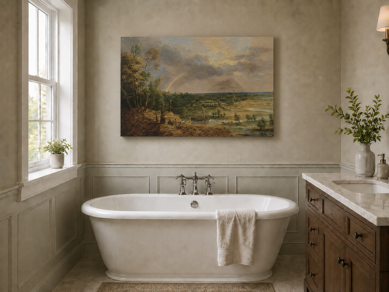 Landscape Oil Painting - Rainbow Over the River Plain