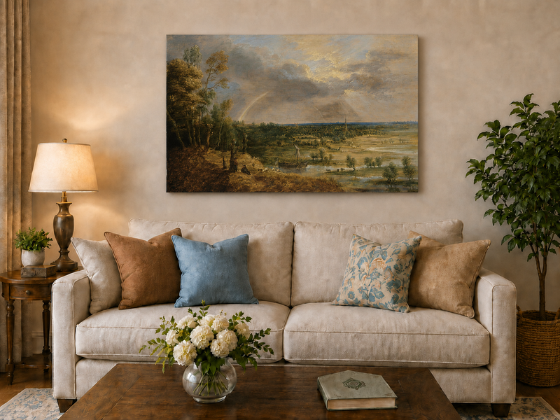 Landscape Oil Painting - Rainbow Over the River Plain