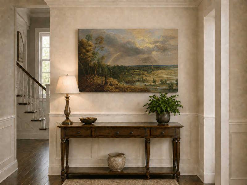 Landscape Oil Painting - Rainbow Over the River Plain