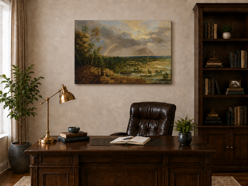 Landscape Oil Painting - Rainbow Over the River Plain