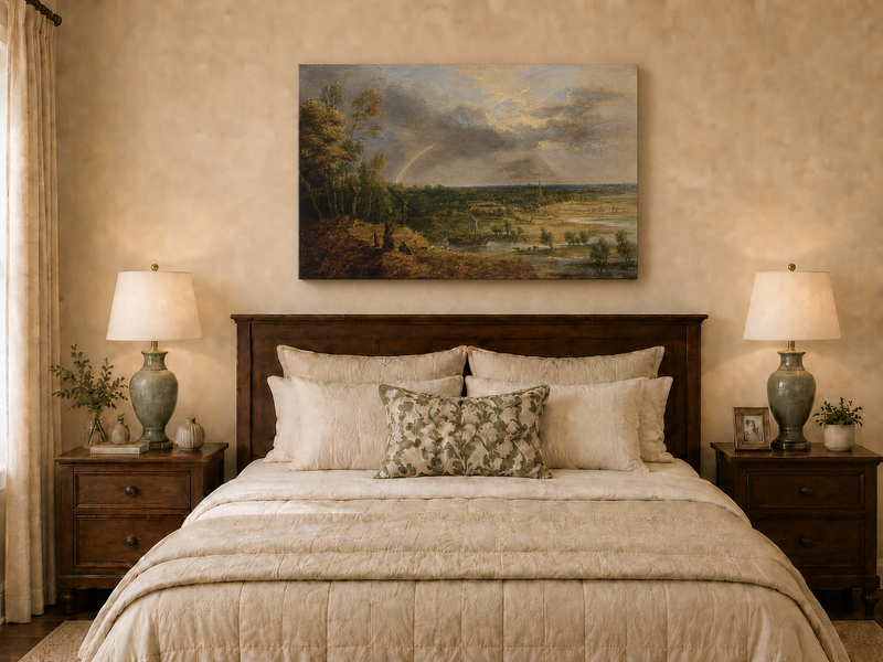 Landscape Oil Painting - Rainbow Over the River Plain
