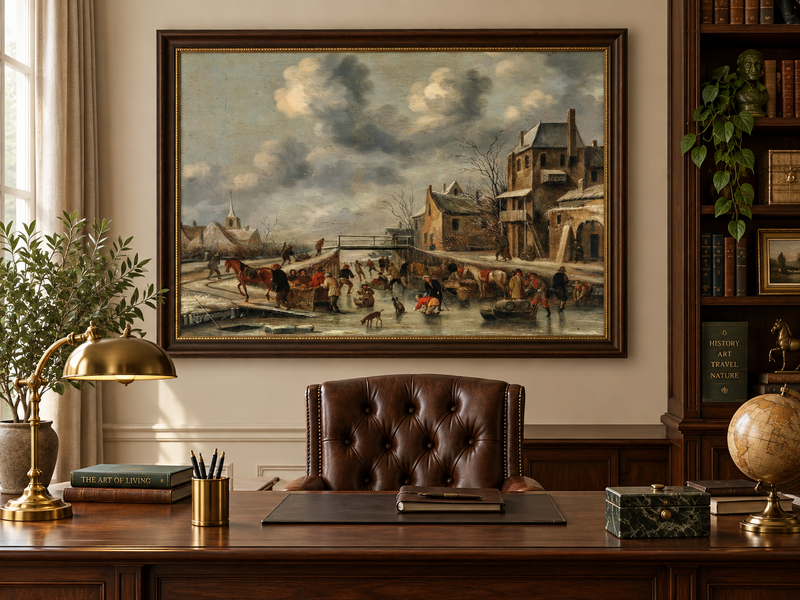 Peinture à l'huile de paysage - Gouffre rocheux spectaculaire avec personnages