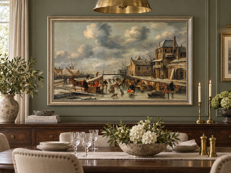 Peinture à l'huile de paysage - Gouffre rocheux spectaculaire avec personnages