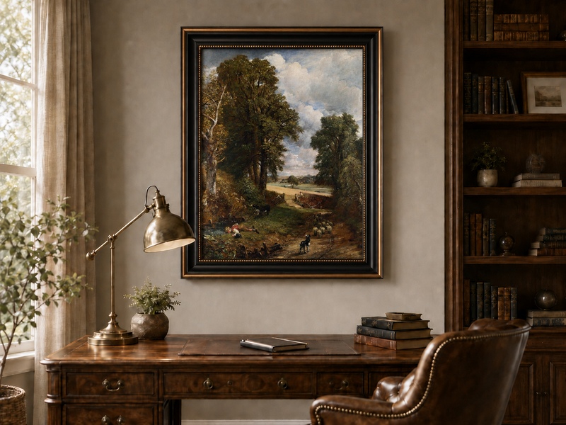 Peinture à l'huile de paysage - Rivière printanière avec pêcheur et arbres