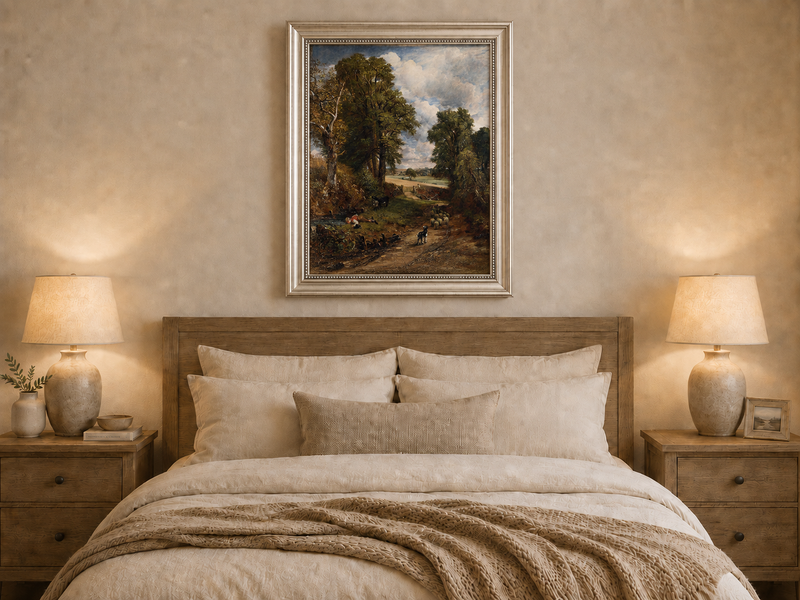 Peinture à l'huile de paysage - Rivière printanière avec pêcheur et arbres