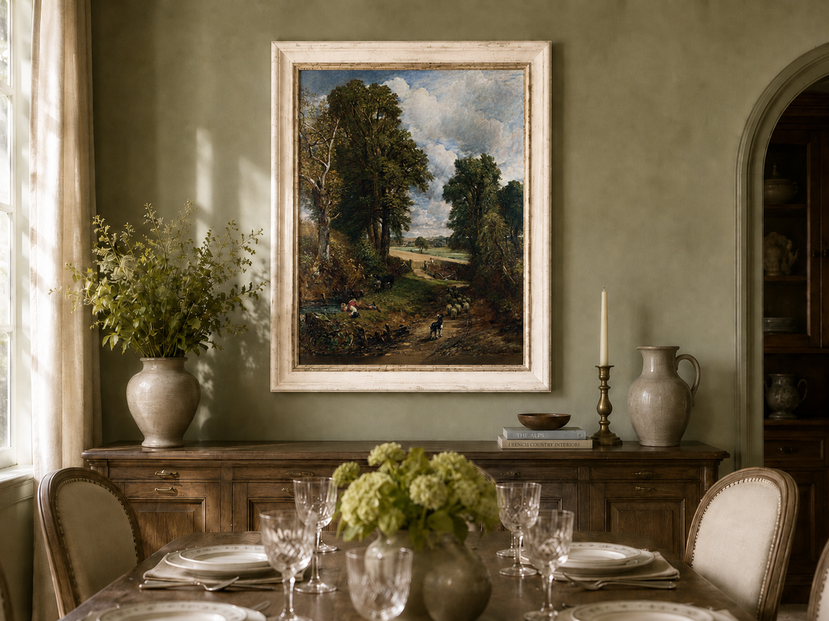Peinture à l'huile de paysage - Rivière printanière avec pêcheur et arbres