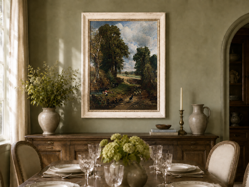 Peinture à l'huile de paysage - Rivière printanière avec pêcheur et arbres