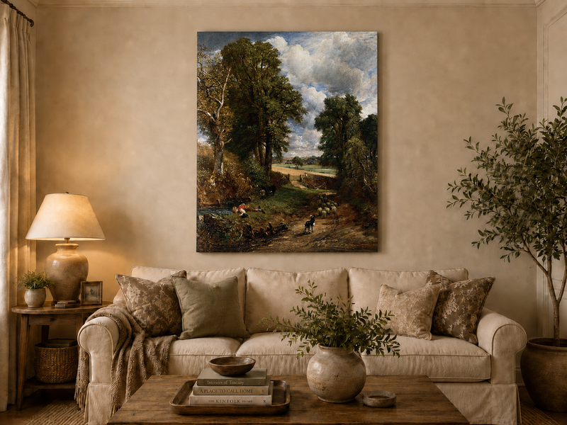 Peinture à l'huile de paysage - Rivière printanière avec pêcheur et arbres