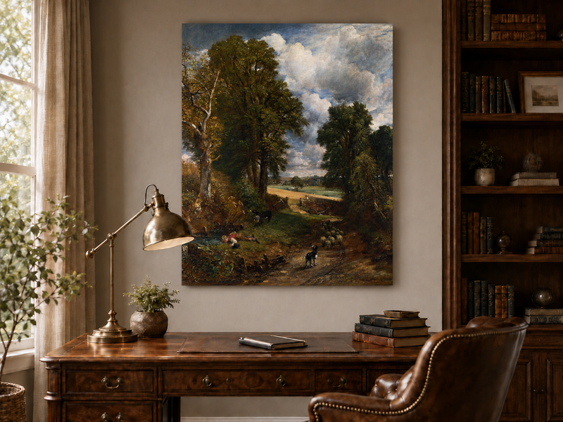 Peinture à l'huile de paysage - Rivière printanière avec pêcheur et arbres