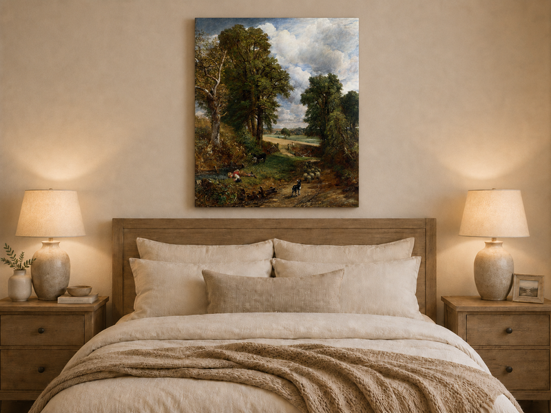 Peinture à l'huile de paysage - Rivière printanière avec pêcheur et arbres