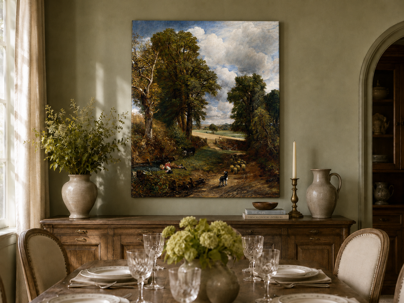 Peinture à l'huile de paysage - Rivière printanière avec pêcheur et arbres