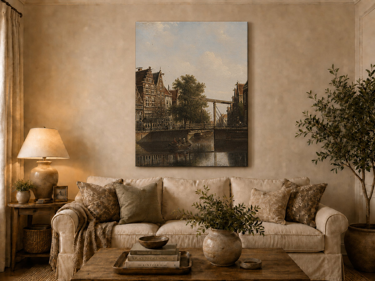 Landscape Oil Painting - Old Canal Bridge with Rowboat
