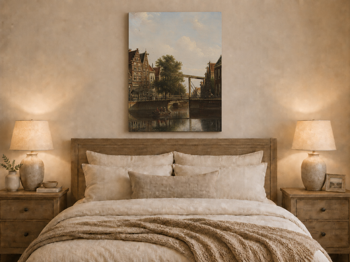 Landscape Oil Painting - Old Canal Bridge with Rowboat