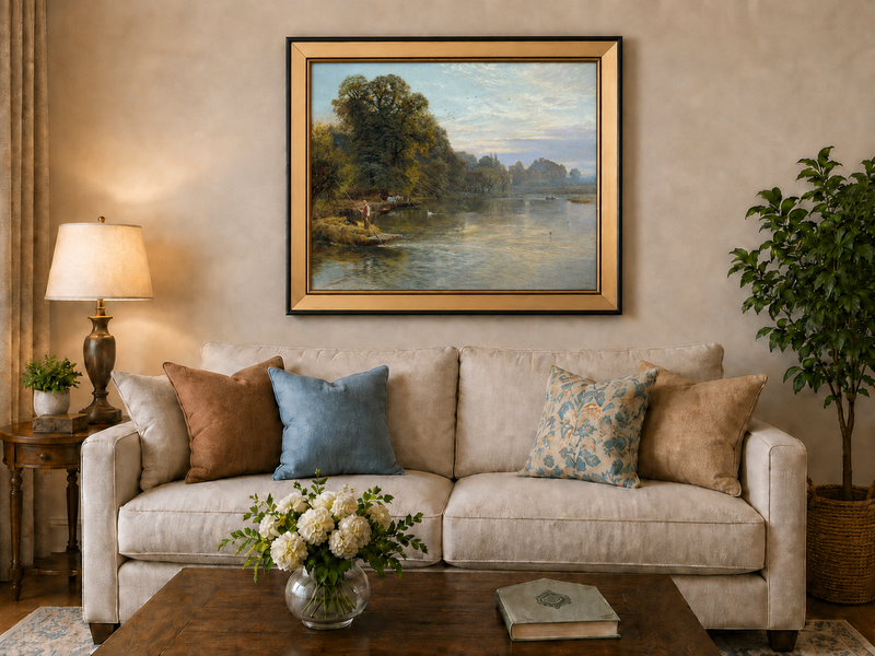 Peinture à l'huile de paysage - Gouffre rocheux spectaculaire avec personnages
