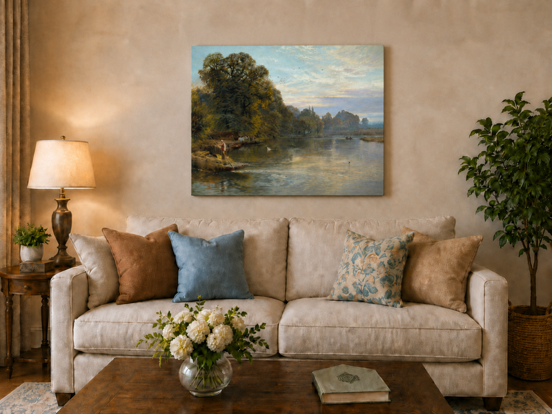 Peinture à l'huile de paysage - Gouffre rocheux spectaculaire avec personnages