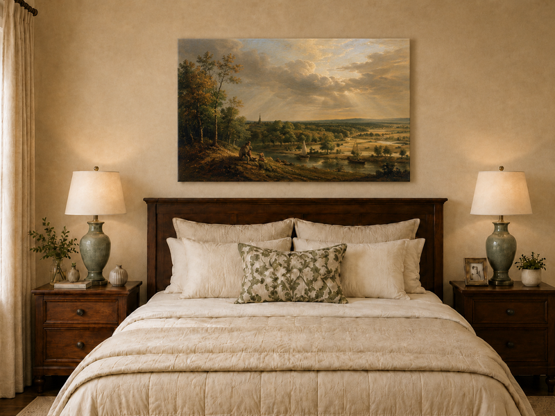 Landscape Oil Painting - Fribourg City View with Bridge and Cows