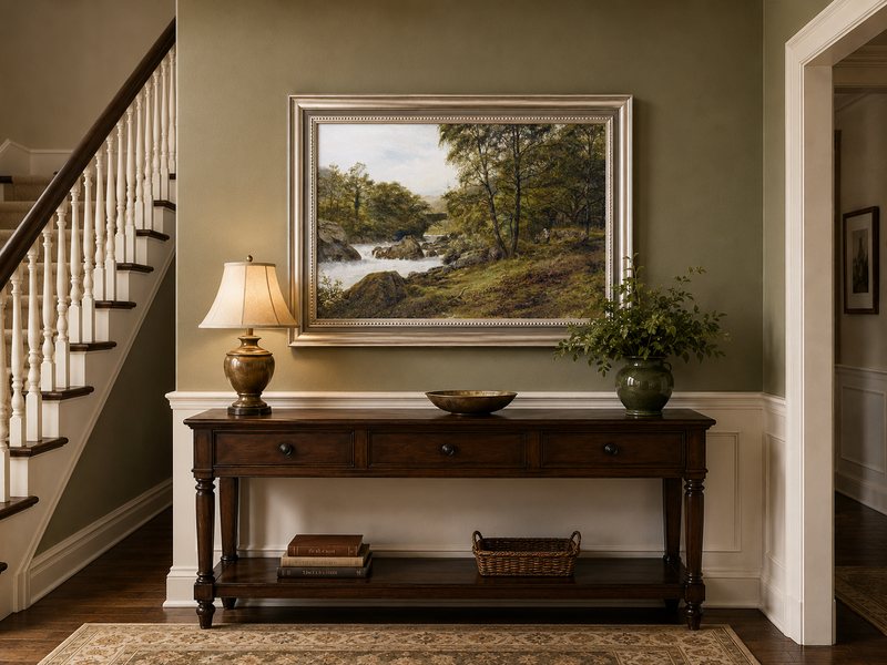 Landscape Oil Painting - Woodland stream scene & tumbling waters