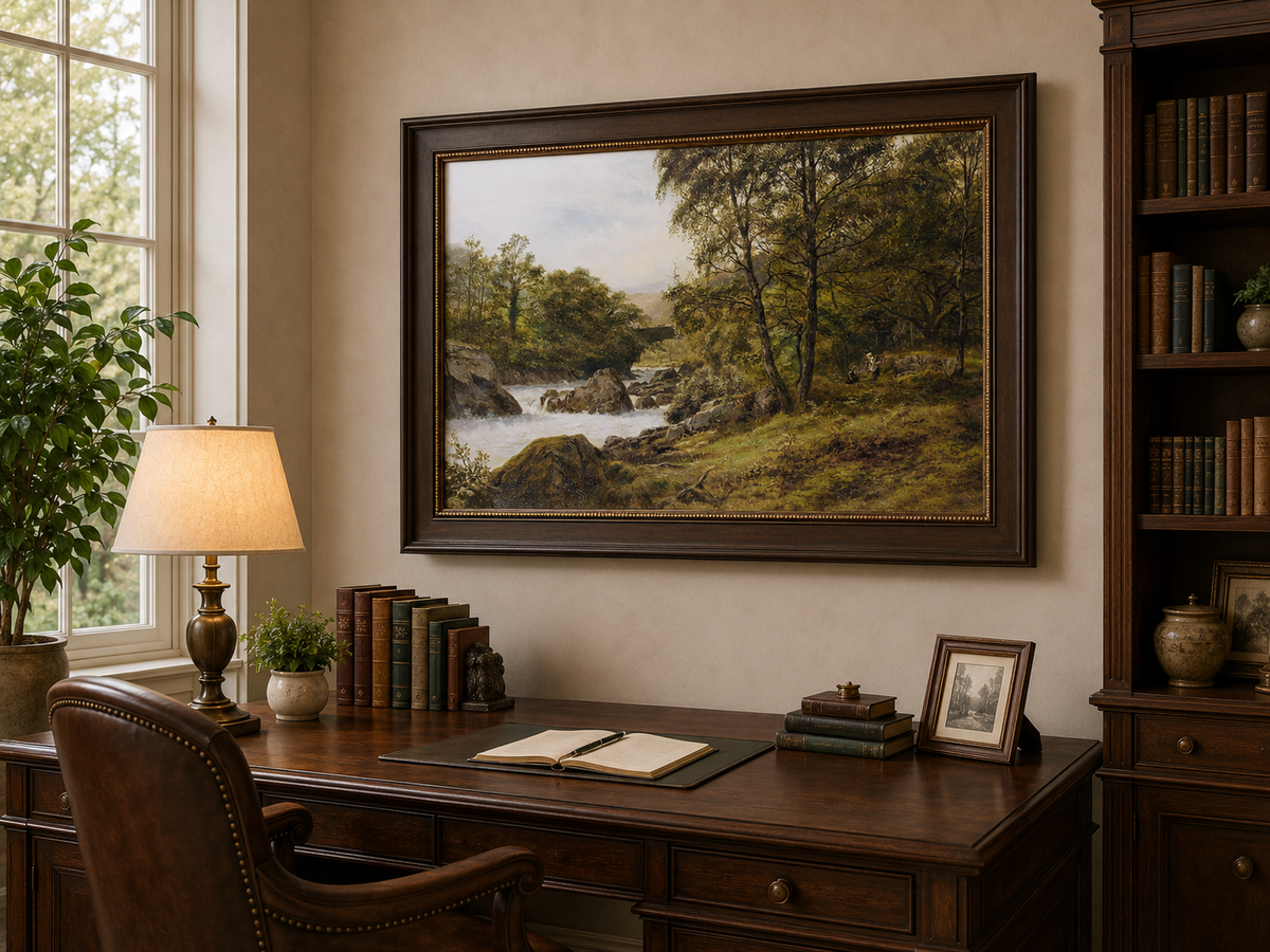 Landscape Oil Painting - Woodland stream scene & tumbling waters